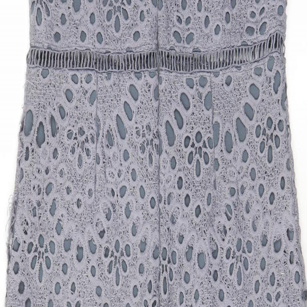 Missguided Womens Grey Polyester Pencil Dress Size 10 V-Neck Zip - Embroided