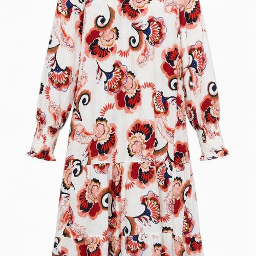 Marks and Spencer Womens Red Floral Viscose A-Line Size M Crew Neck Button - Embroided