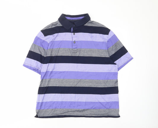 Blue Harbour Mens Purple Striped Cotton Polo Size M Collared Button