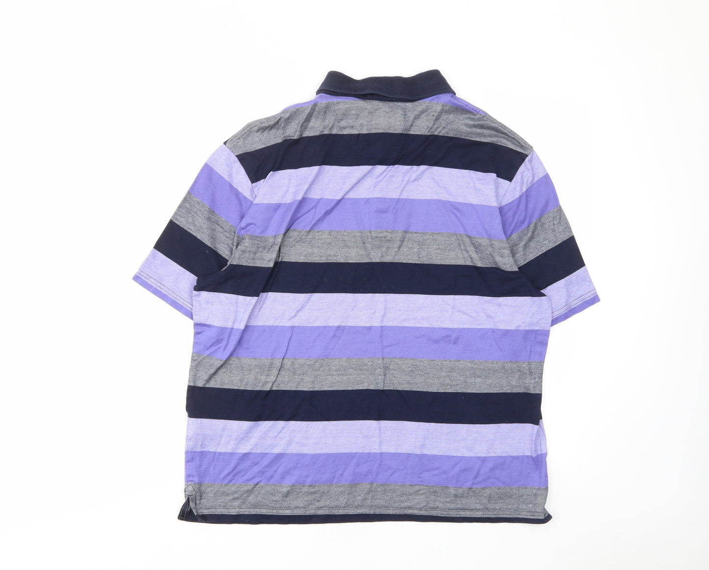 Blue Harbour Mens Purple Striped Cotton Polo Size M Collared Button