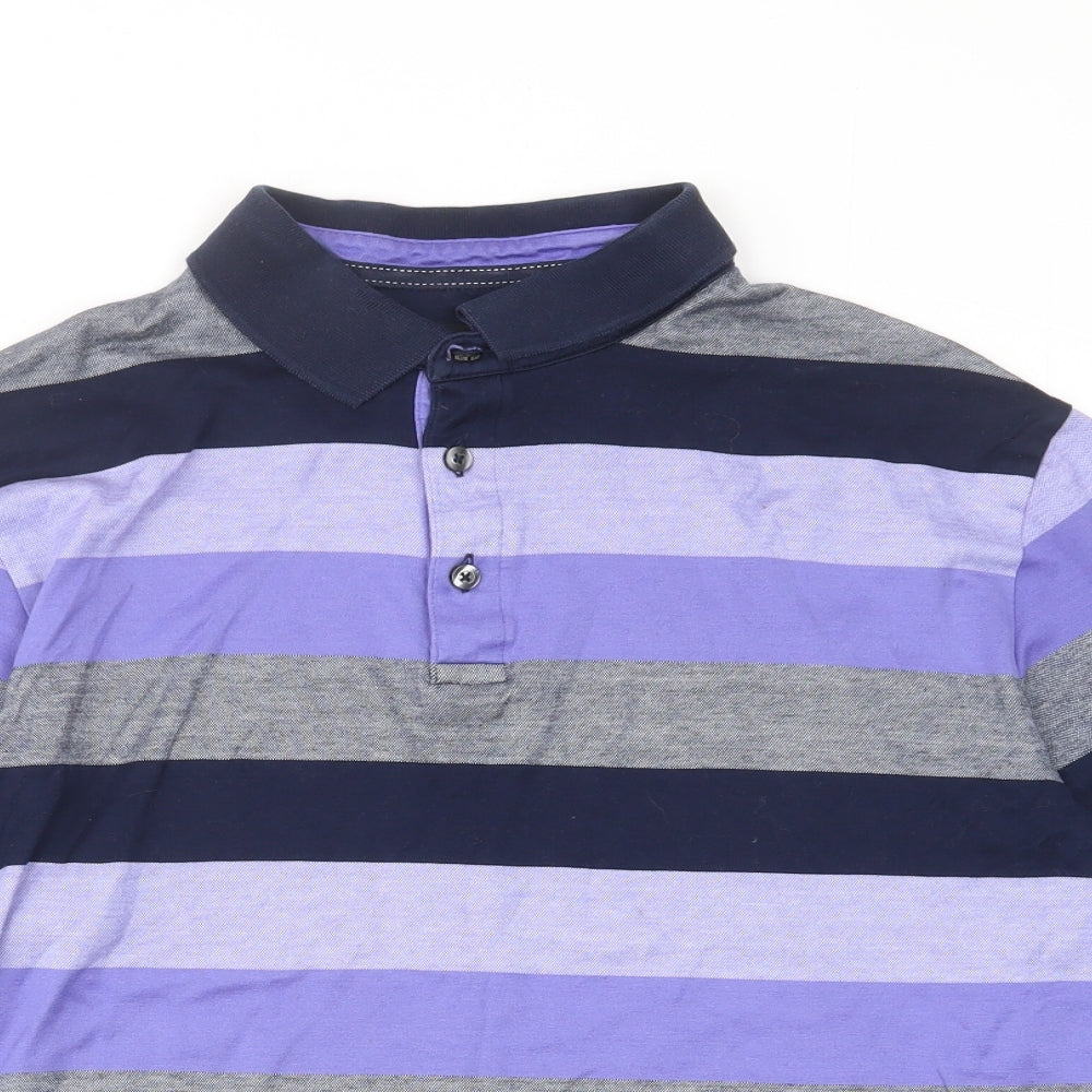 Blue Harbour Mens Purple Striped Cotton Polo Size M Collared Button