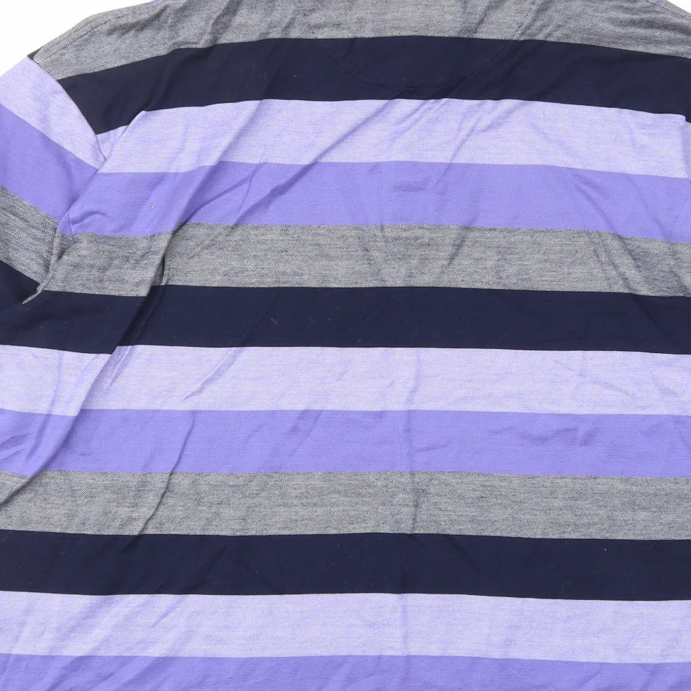 Blue Harbour Mens Purple Striped Cotton Polo Size M Collared Button