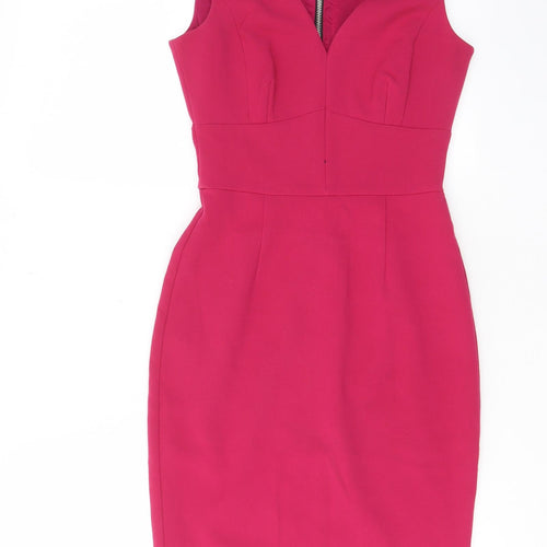 Warehouse Womens Pink Polyester Pencil Dress Size 6 V-Neck Zip - Pleated
