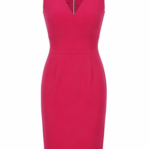 Warehouse Womens Pink Polyester Pencil Dress Size 6 V-Neck Zip - Pleated