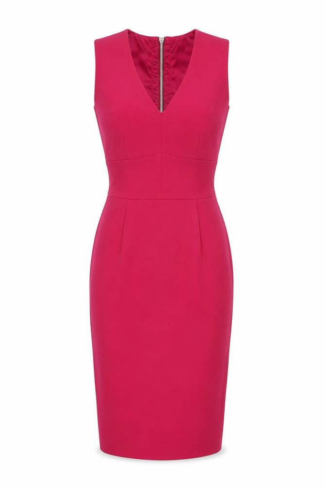 Warehouse Womens Pink Polyester Pencil Dress Size 6 V-Neck Zip - Pleated
