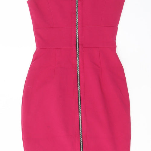 Warehouse Womens Pink Polyester Pencil Dress Size 6 V-Neck Zip - Pleated