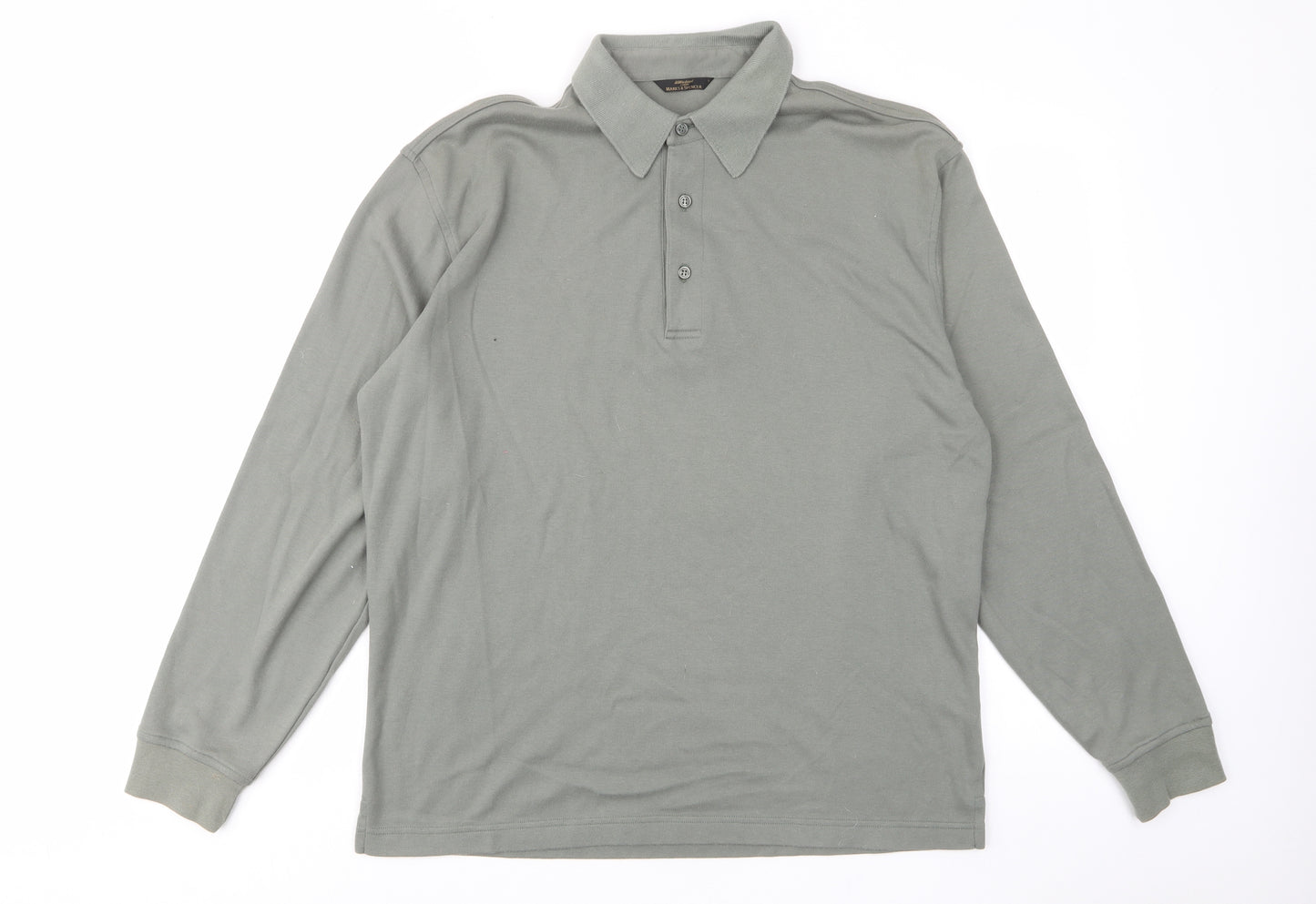 Marks and Spencer Mens Green Cotton Polo Size S Collared Button