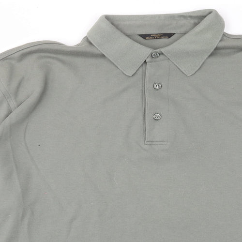 Marks and Spencer Mens Green Cotton Polo Size S Collared Button