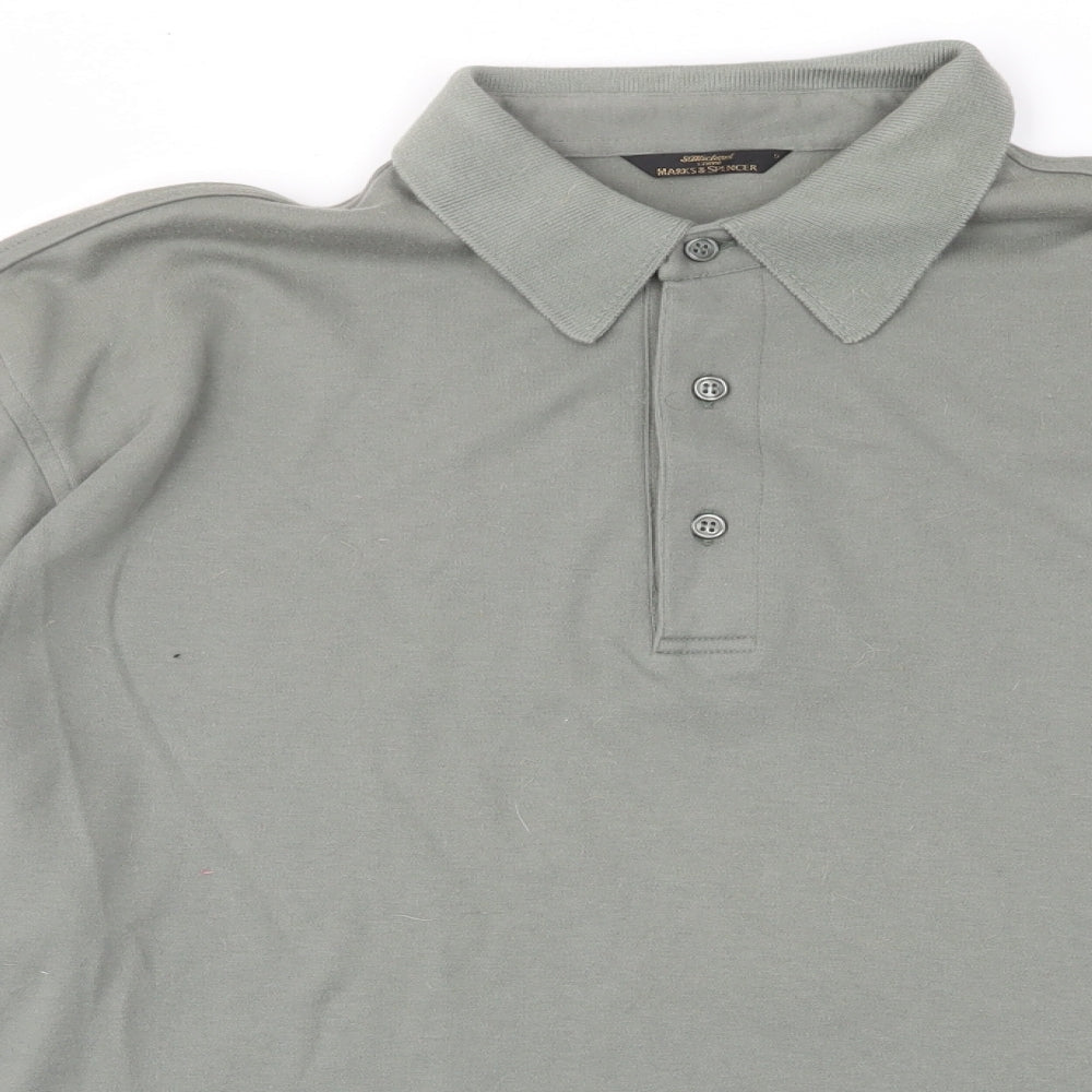 Marks and Spencer Mens Green Cotton Polo Size S Collared Button