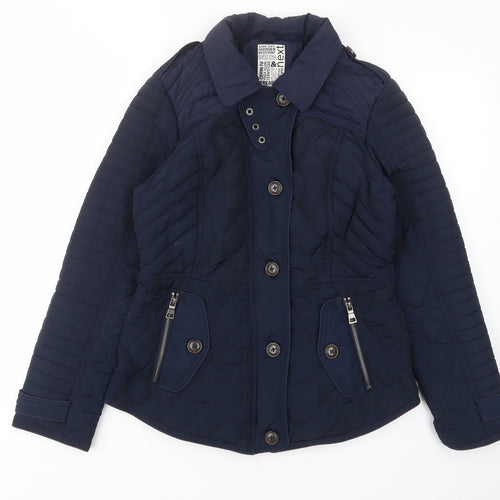 NEXT Womens Blue Quilted Coat Size 10 Zip - Zip Pockets, Buckle