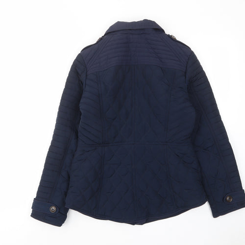 NEXT Womens Blue Quilted Coat Size 10 Zip - Zip Pockets, Buckle