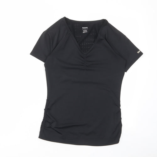 Reebok Womens Black Polyester Basic T-Shirt Size S V-Neck Pullover