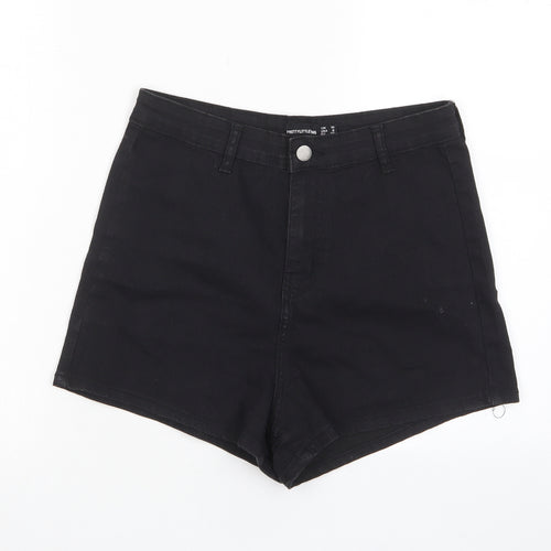 PRETTYLITTLETHING Womens Black Cotton Basic Shorts Size 10 L3 in Regular Zip - Pockets