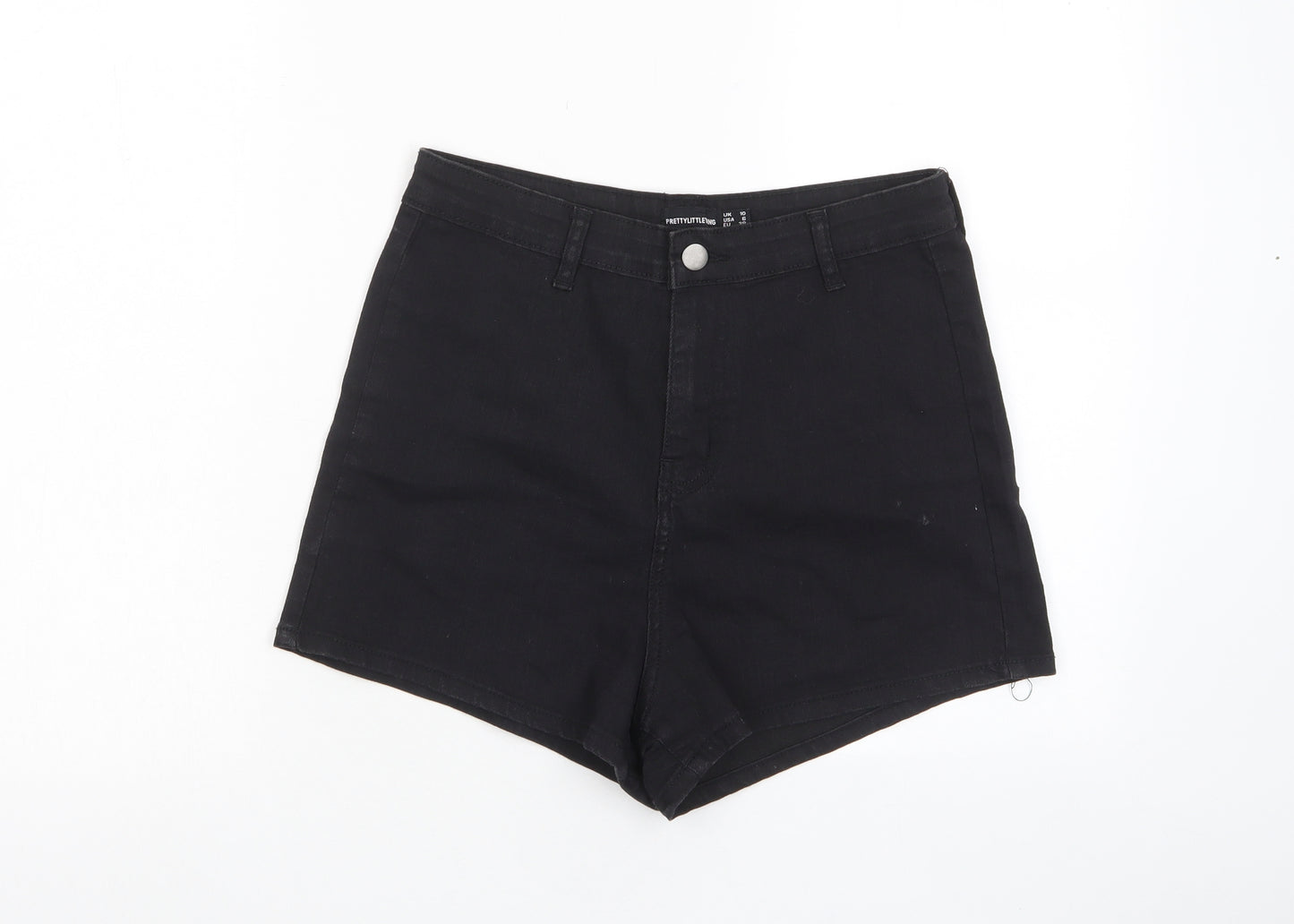 PRETTYLITTLETHING Womens Black Cotton Basic Shorts Size 10 L3 in Regular Zip - Pockets