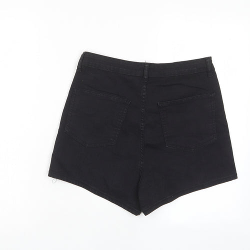 PRETTYLITTLETHING Womens Black Cotton Basic Shorts Size 10 L3 in Regular Zip - Pockets