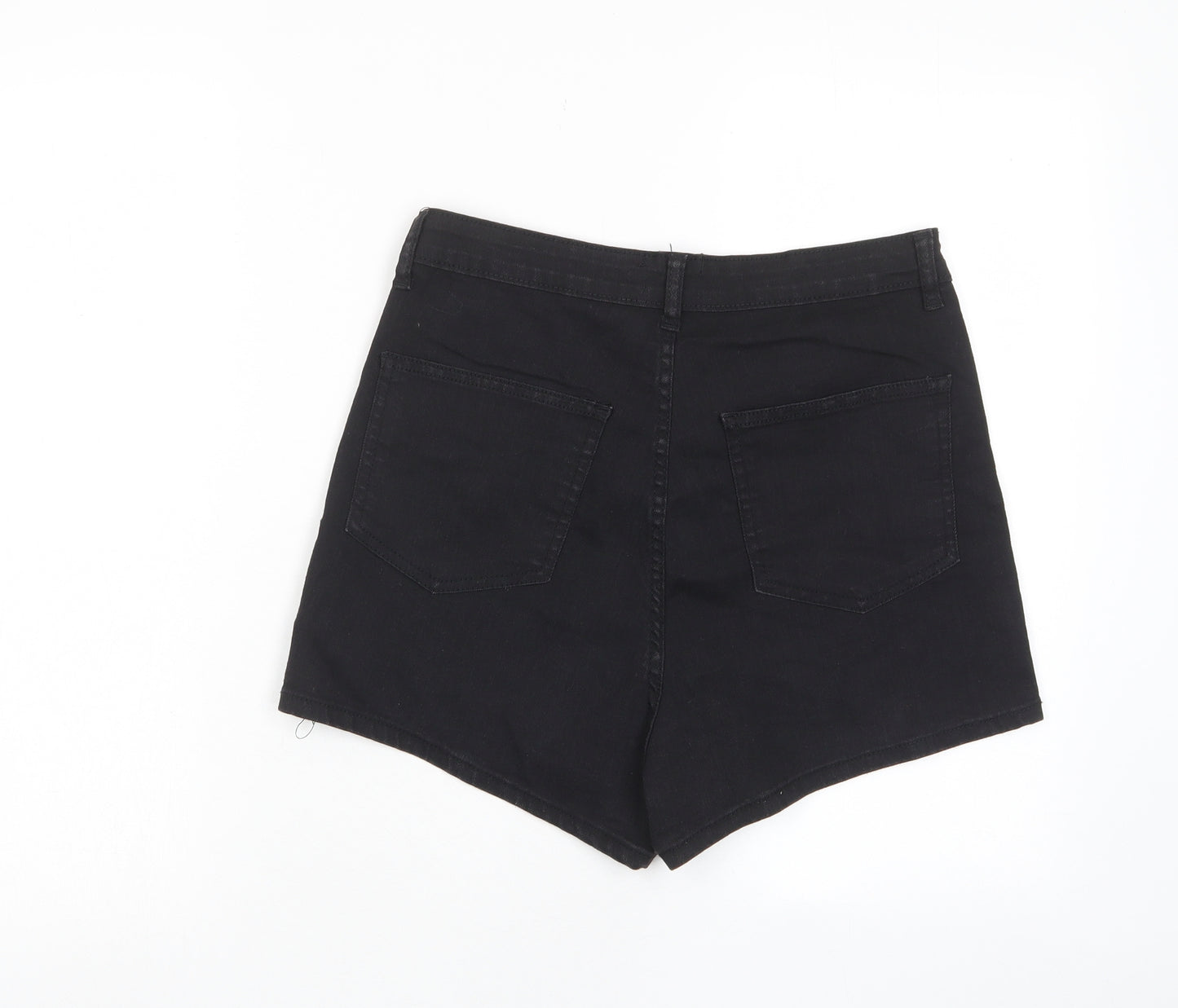 PRETTYLITTLETHING Womens Black Cotton Basic Shorts Size 10 L3 in Regular Zip - Pockets