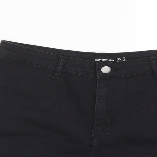 PRETTYLITTLETHING Womens Black Cotton Basic Shorts Size 10 L3 in Regular Zip - Pockets