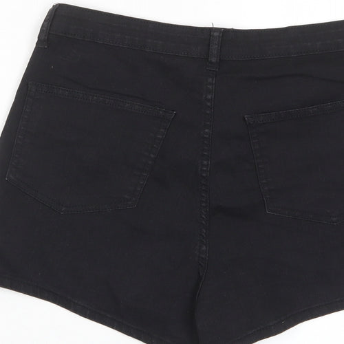 PRETTYLITTLETHING Womens Black Cotton Basic Shorts Size 10 L3 in Regular Zip - Pockets