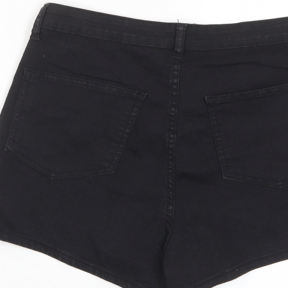 PRETTYLITTLETHING Womens Black Cotton Basic Shorts Size 10 L3 in Regular Zip - Pockets