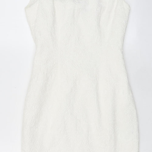 H&M Womens White Cotton A-Line Size 8 Boat Neck Zip