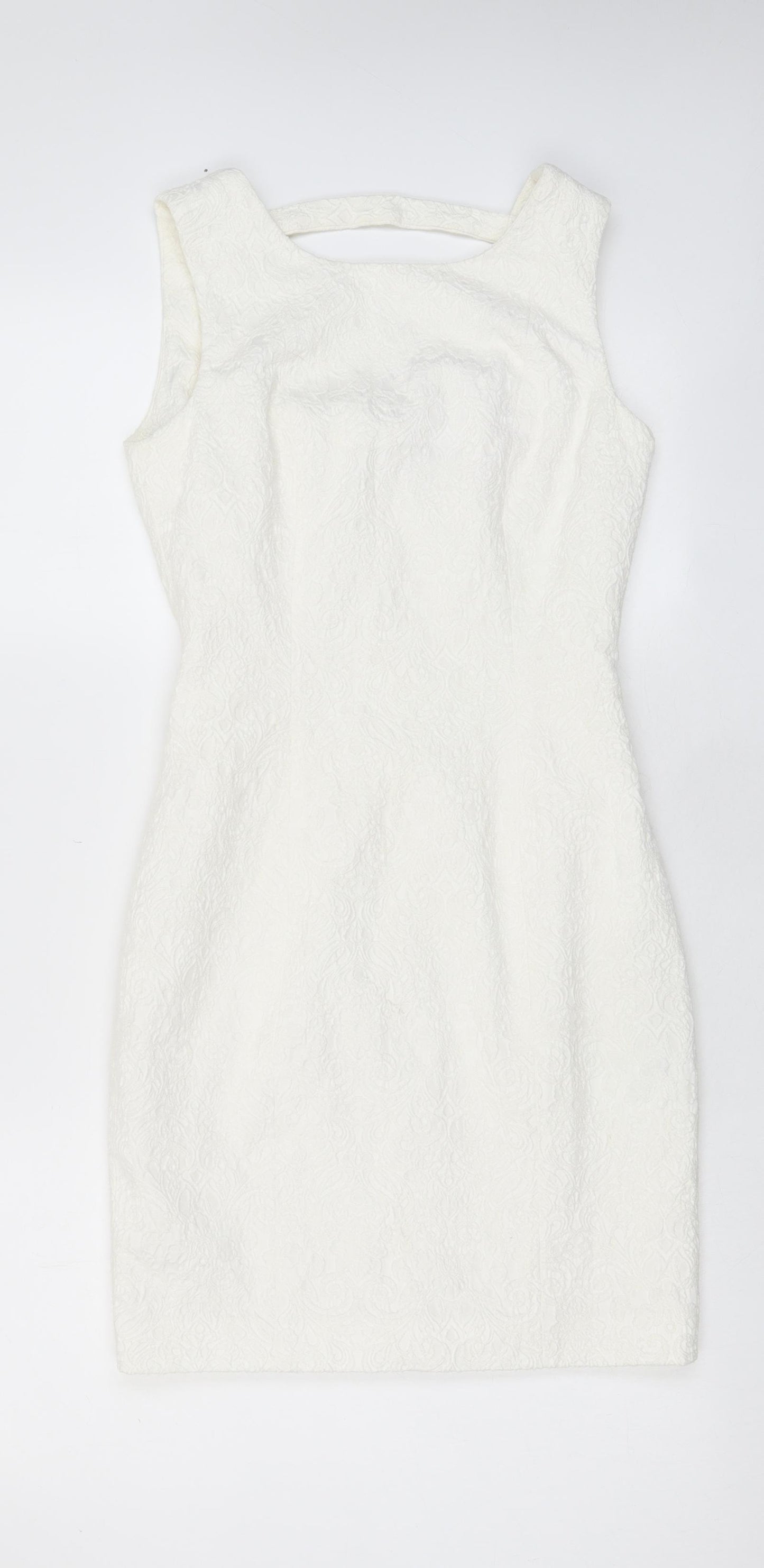 H&M Womens White Cotton A-Line Size 8 Boat Neck Zip