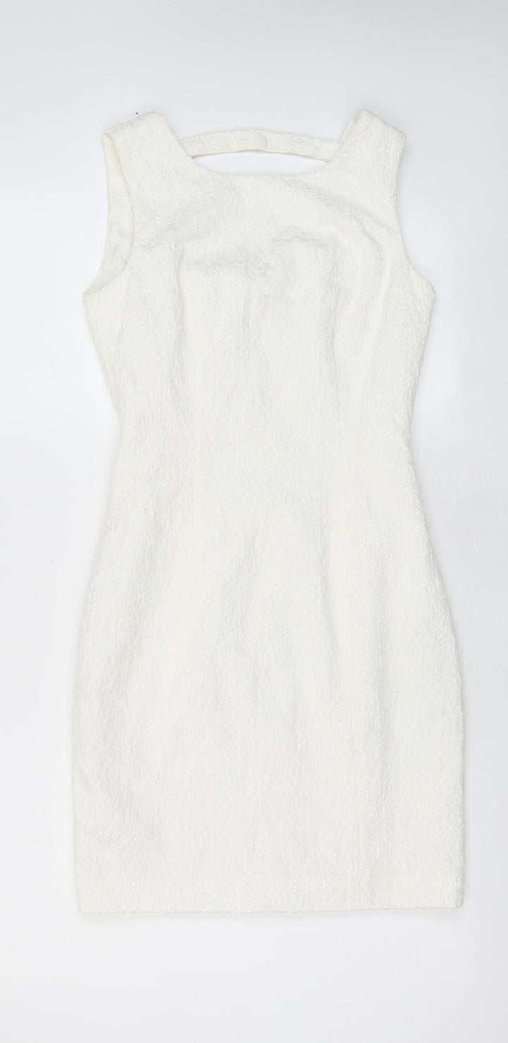 H&M Womens White Cotton A-Line Size 8 Boat Neck Zip
