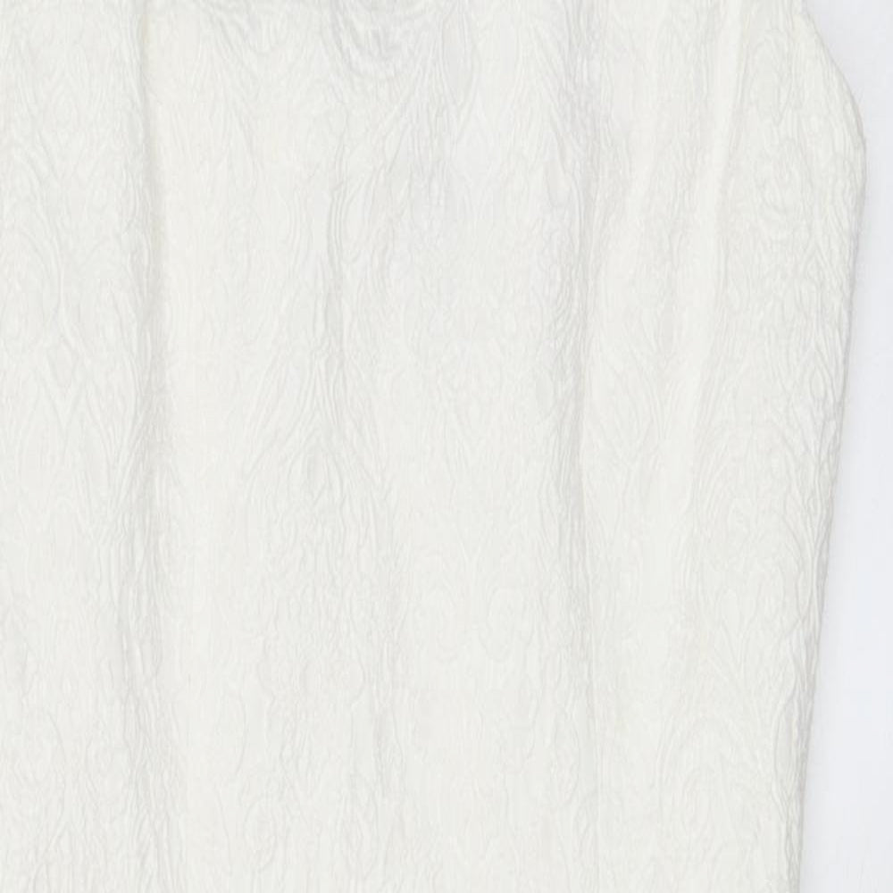 H&M Womens White Cotton A-Line Size 8 Boat Neck Zip