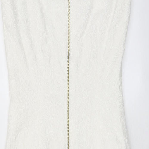 H&M Womens White Cotton A-Line Size 8 Boat Neck Zip