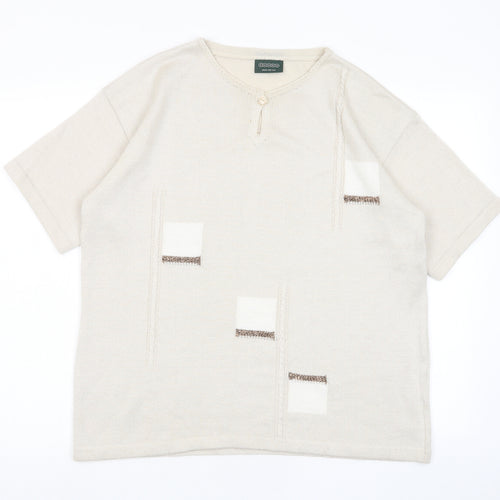 C&A Womens Beige Crew Neck Acrylic Pullover Jumper Size L - Keyhole neck