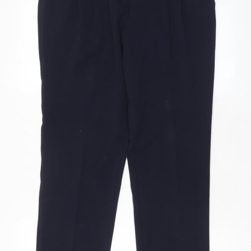 M&Co Womens Blue Polyester Trousers Size 12 L28 in Regular Hook & Eye - Pleated, Pockets