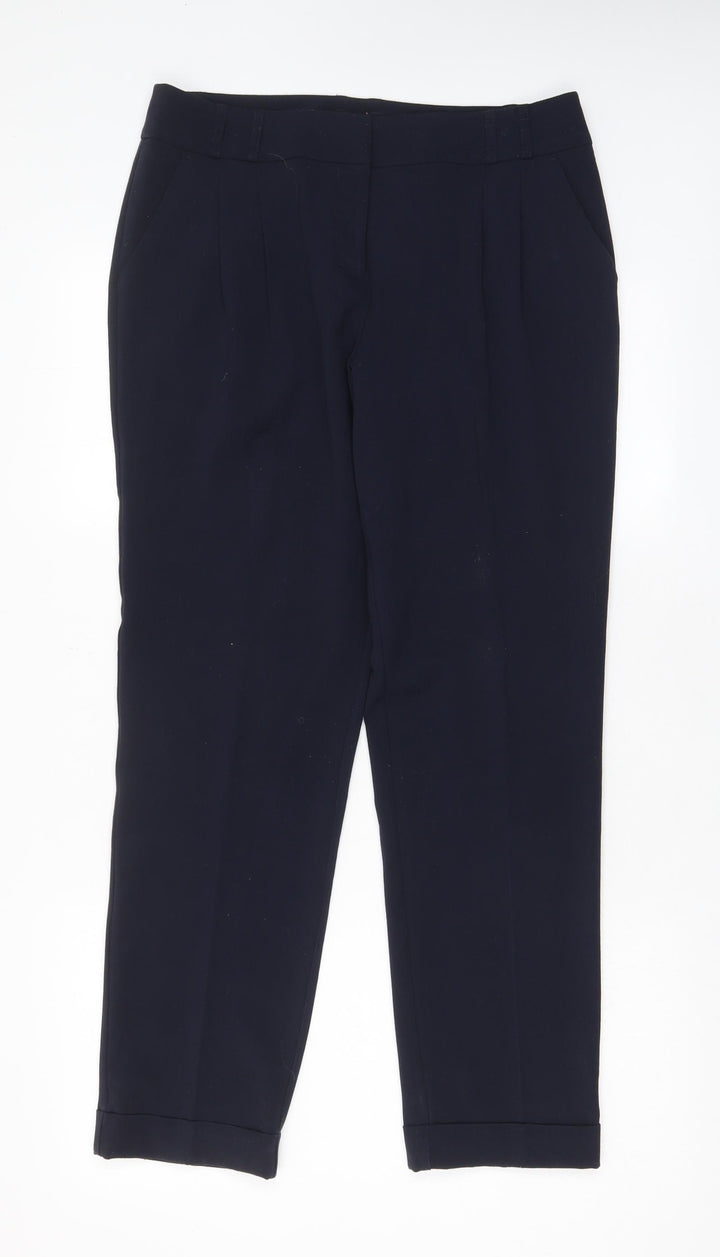 M&Co Womens Blue Polyester Trousers Size 12 L28 in Regular Hook & Eye - Pleated, Pockets