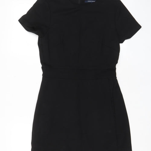 French Connection Womens Black Cotton A-Line Size 14 Crew Neck Zip - Lace