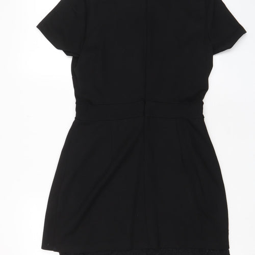 French Connection Womens Black Cotton A-Line Size 14 Crew Neck Zip - Lace