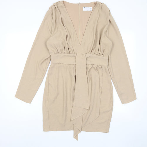 ASOS Womens Beige Polyester A-Line Size 12 V-Neck Zip - Pleated