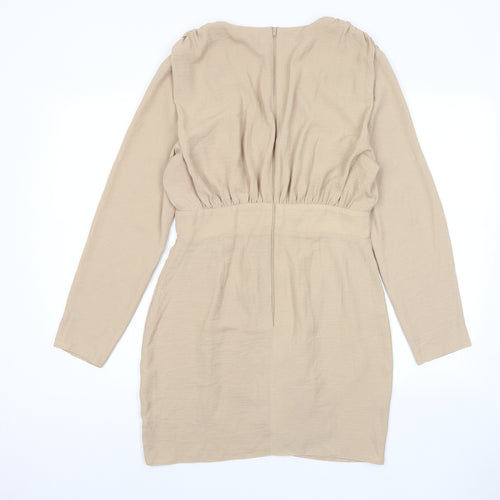 ASOS Womens Beige Polyester A-Line Size 12 V-Neck Zip - Pleated