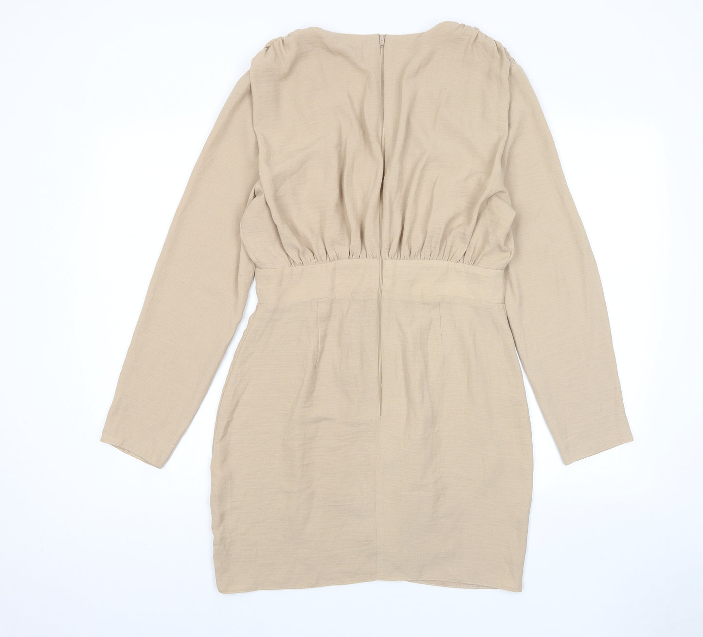 ASOS Womens Beige Polyester A-Line Size 12 V-Neck Zip - Pleated
