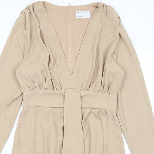 ASOS Womens Beige Polyester A-Line Size 12 V-Neck Zip - Pleated