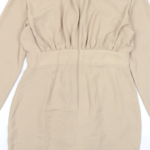 ASOS Womens Beige Polyester A-Line Size 12 V-Neck Zip - Pleated