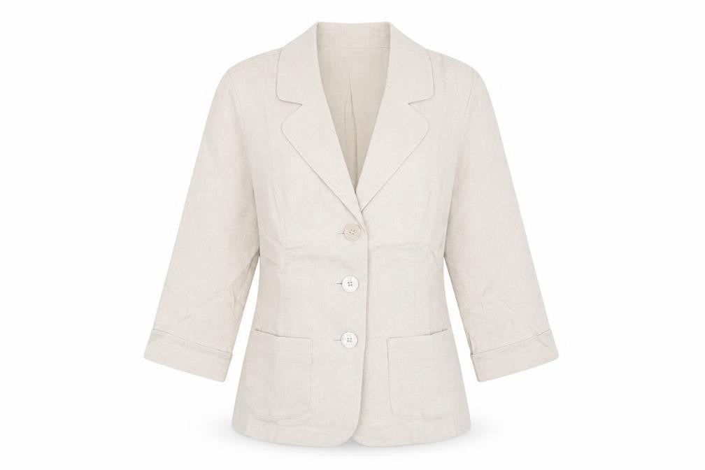 EWM Womens Beige Jacket Blazer Size 10 Button
