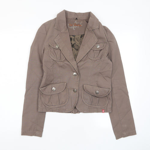 Dal Fashion Womens Brown Jacket Size S Button - Pockets, Logo