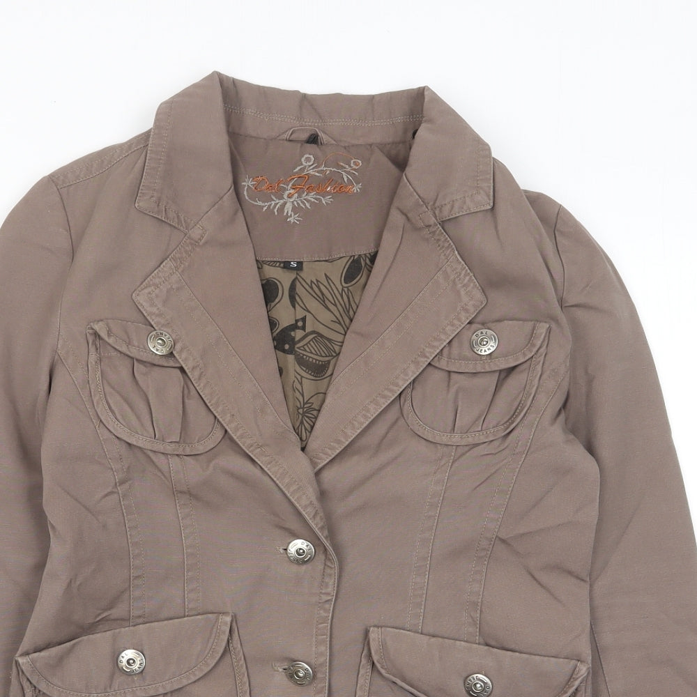 Dal Fashion Womens Brown Jacket Size S Button - Pockets, Logo