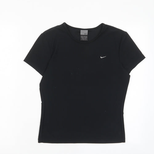 Nike Womens Black Polyester Basic T-Shirt Size M Crew Neck Pullover - Logo, Embroided