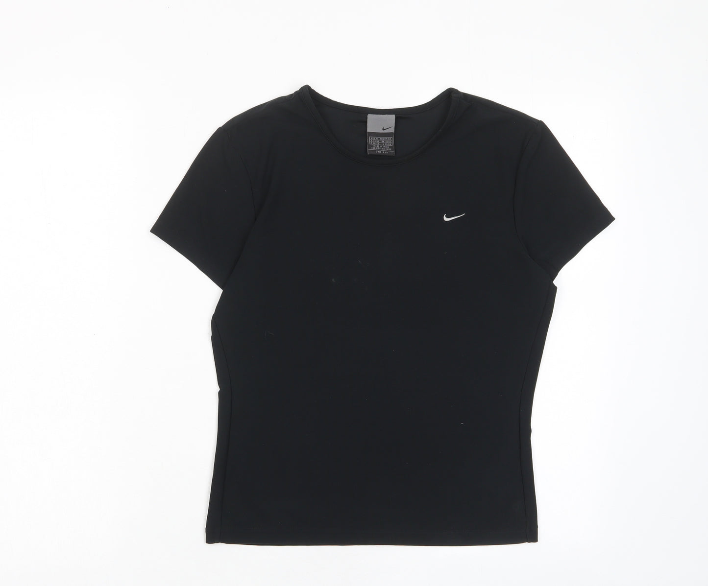 Nike Womens Black Polyester Basic T-Shirt Size M Crew Neck Pullover - Logo, Embroided