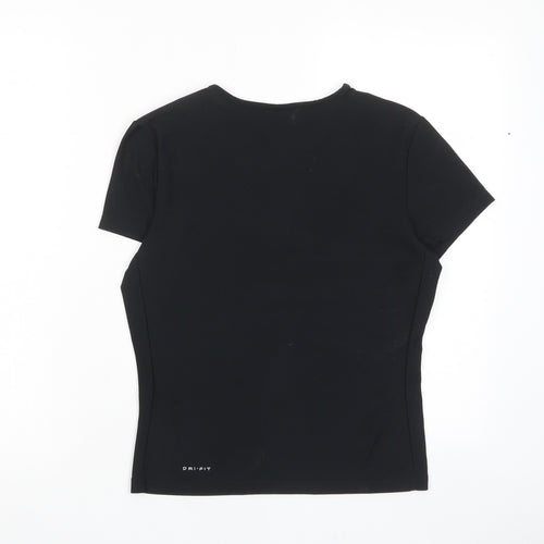 Nike Womens Black Polyester Basic T-Shirt Size M Crew Neck Pullover - Logo, Embroided