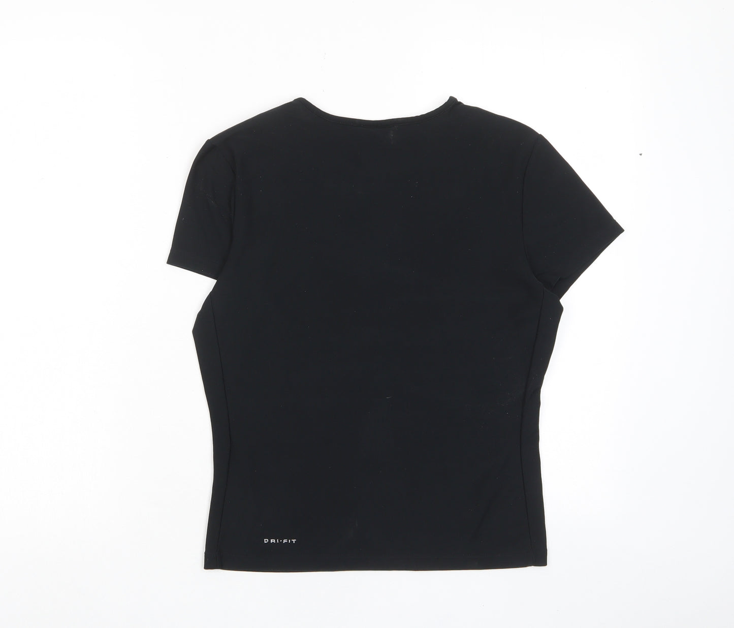 Nike Womens Black Polyester Basic T-Shirt Size M Crew Neck Pullover - Logo, Embroided
