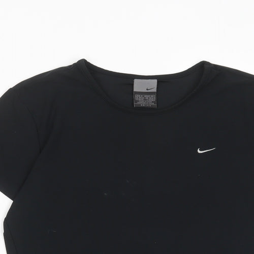 Nike Womens Black Polyester Basic T-Shirt Size M Crew Neck Pullover - Logo, Embroided