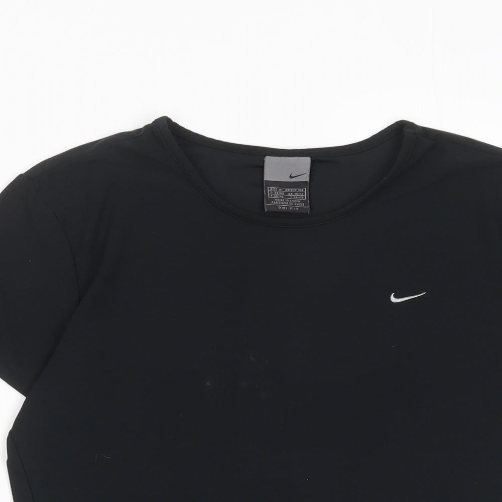 Nike Womens Black Polyester Basic T-Shirt Size M Crew Neck Pullover - Logo, Embroided
