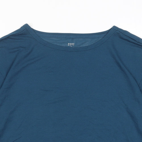 GOODMOVE Womens Blue Polyester Basic T-Shirt Size 12 Crew Neck Pullover