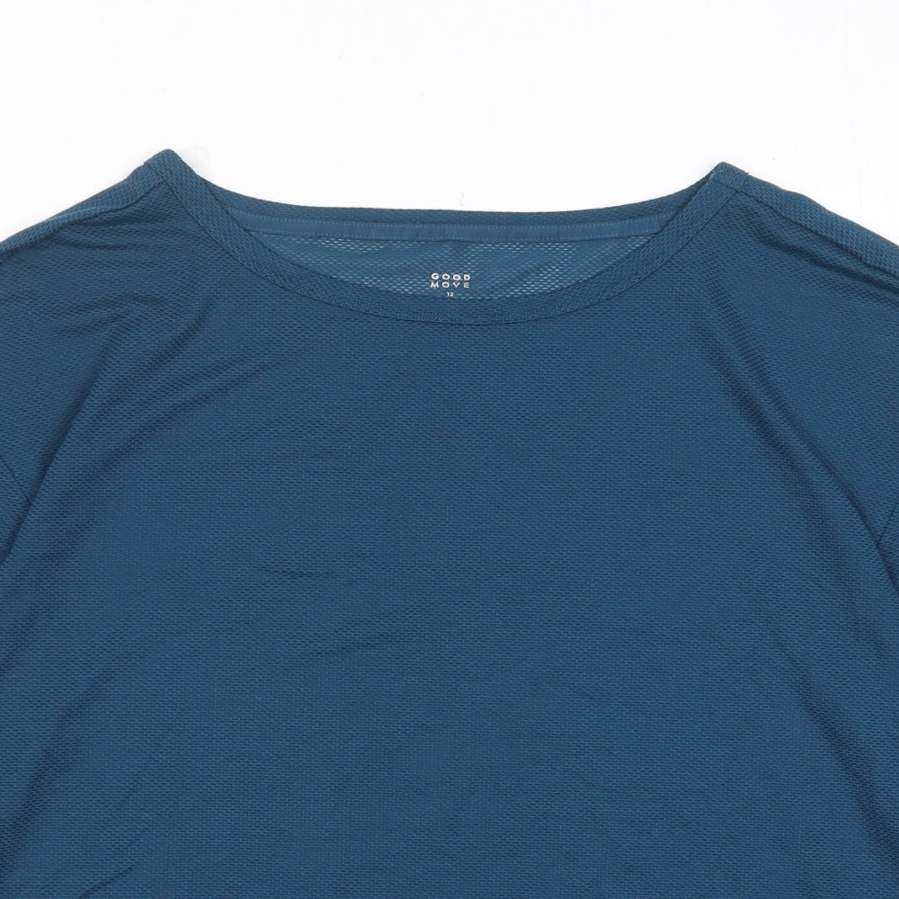 GOODMOVE Womens Blue Polyester Basic T-Shirt Size 12 Crew Neck Pullover