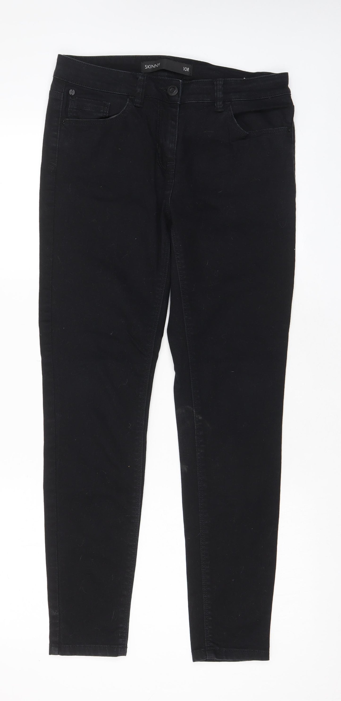 NEXT Womens Black Cotton Skinny Jeans Size 10 L29 in Regular Zip - Pockets